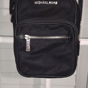 Michael Kors Black Nylon Messenger Crossbody Bag with Silver Hardware